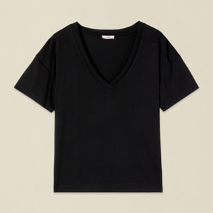Oltre - T-shirt misto modal con scollo a V - Nero