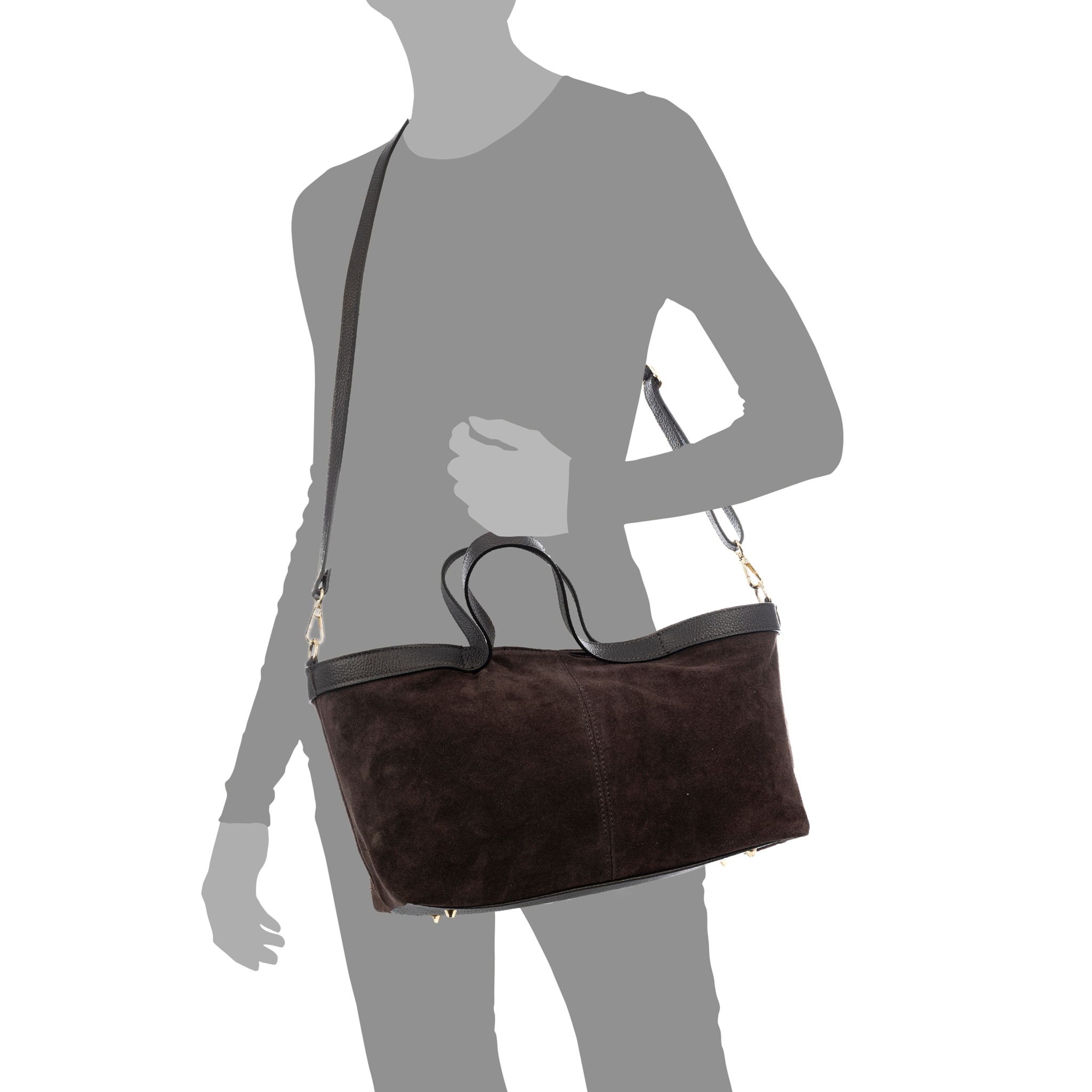 Bassignana Bolso Tote Mujer. Piel auténtica Gamuza con detalles Dollaro.