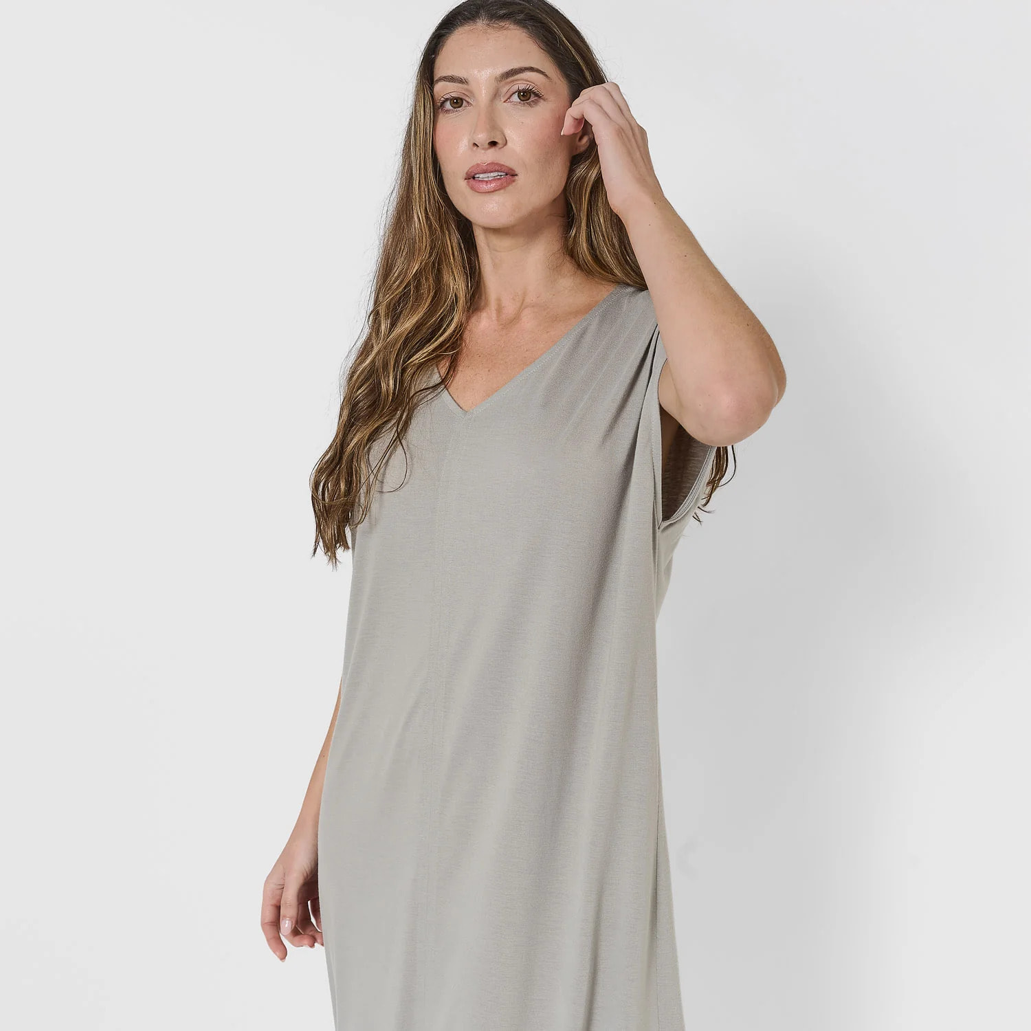 Vestido largo viscosa liso gris