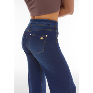 Pantaloni N.O.W.® wide leg vita alta in jersey effetto denim