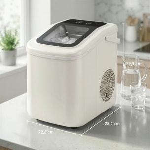 Máquina de Hielo, Máquina de Cubitos de Hielo Autolimpiable, 12 kg/24H, 9 Cubitos Listos en 7 Minutos, 2 Tamaños de Hielo, 1,2L Depósito, para Hogar, Cocina, Oficina, Bar, Beige