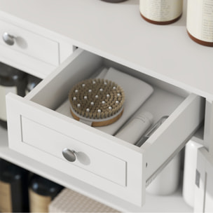 Meuble bas salle de bain - 2 portes, 2 tiroirs, étagère - poignées boutons métal - blanc