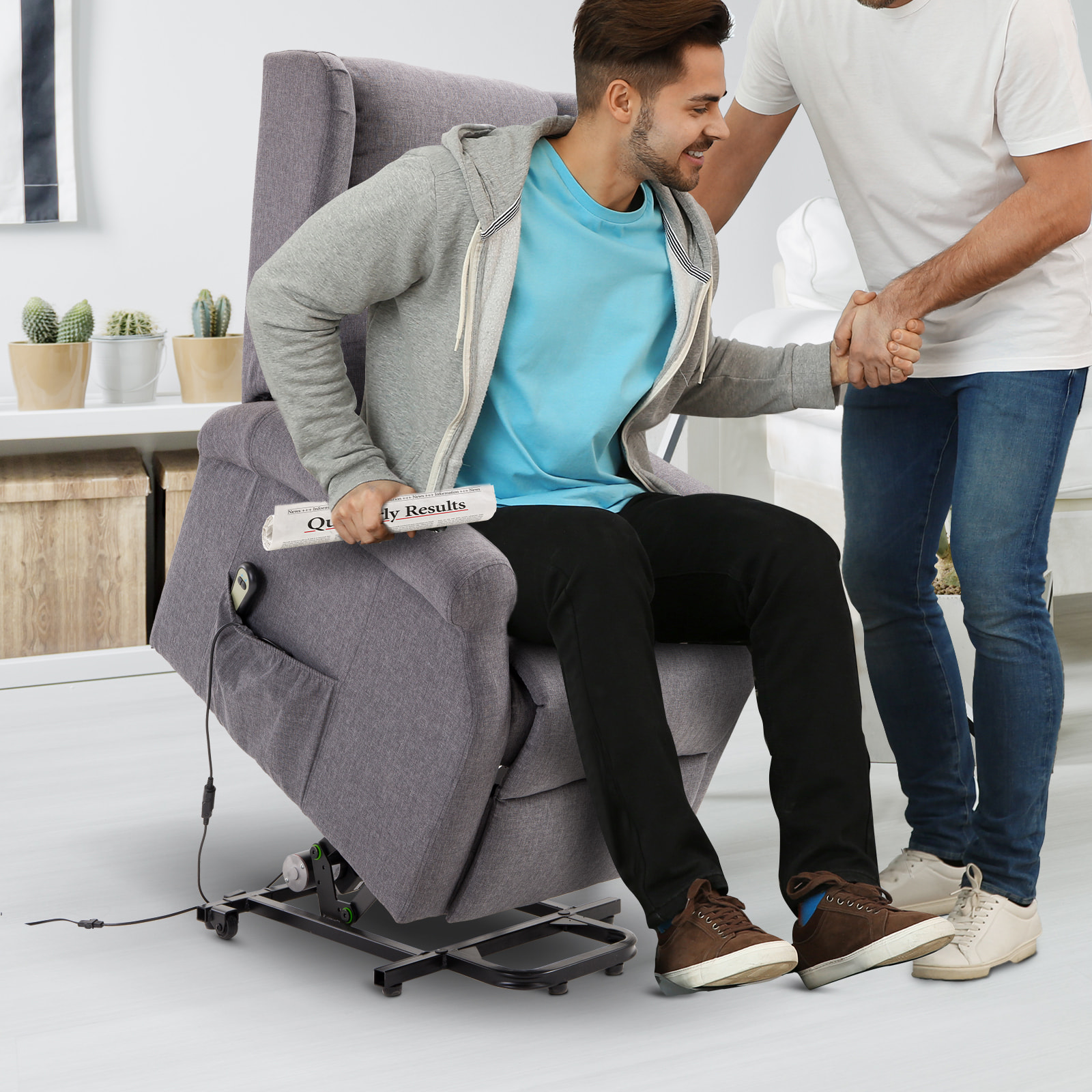 Fauteuil de relaxation électrique fauteuil releveur inclinable avec repose-pied ajustable lin gris chiné