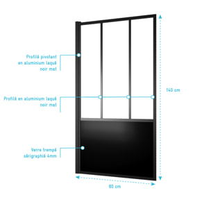 Pare Baignoire Pivotant 140x80cm Type Industriel - Profilé Noir Mat - Verre Trempé - GLASSY SCREEN
