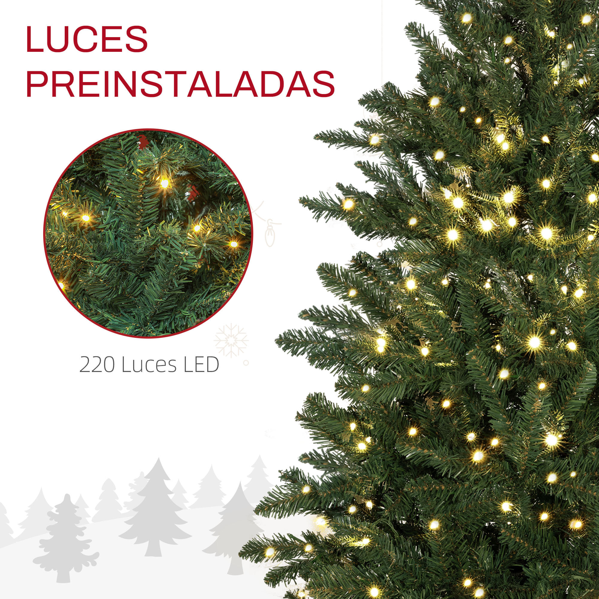 Árbol de Navidad 150 cm Árbol de Navidad Artificial con 220 Luces LED 588 Ramas y Soporte de Metal Árbol Navideño para Salón Interior Verde