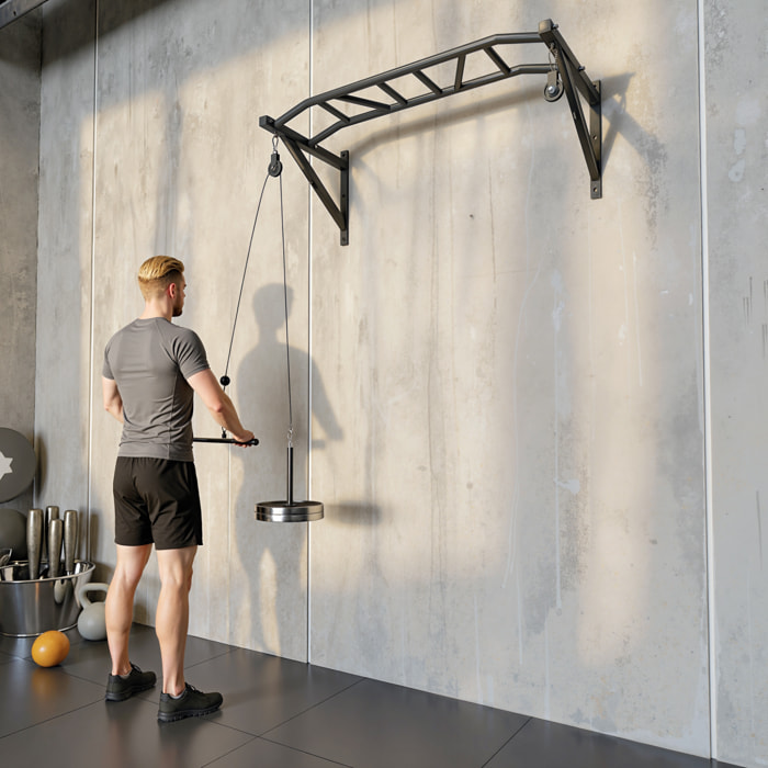 Barre de traction murale multi-prise avec accessoires et kit complet installation max. 200 Kg acier noir