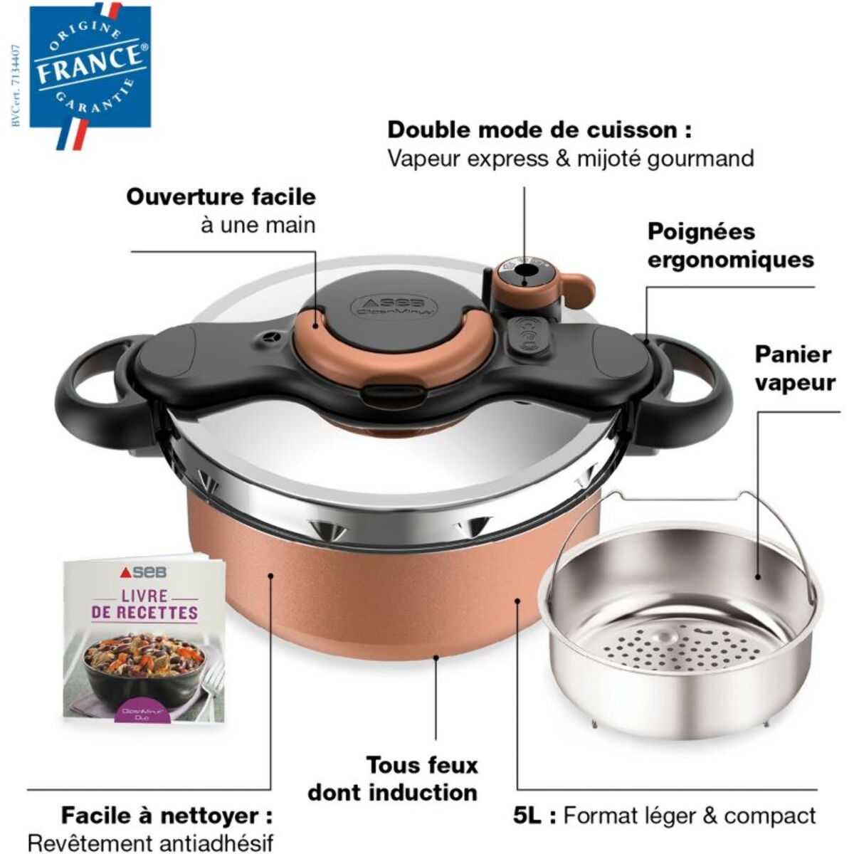 Autocuiseur SEB ClipsoMinut Duo Copper 5L P4705101