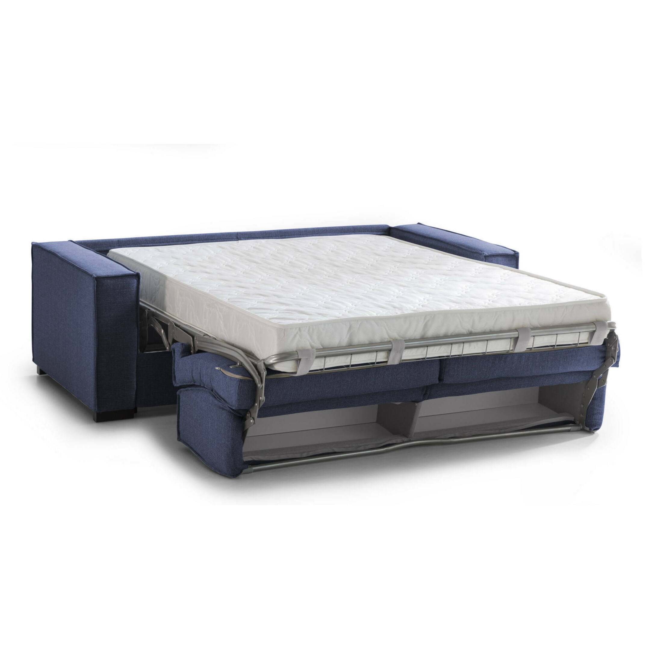 Divano letto 2 posti Amapola, Sofà Soggiorno con apertura girevole, Tessuto imbottito, Braccioli standard, 100% Made in Italy, Cm 200x95h90, Blu