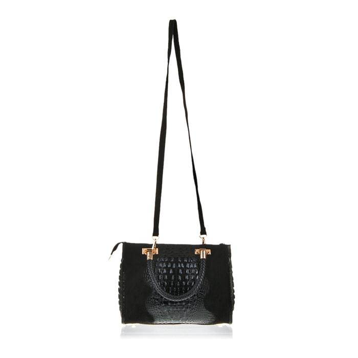FIRENZE ARTEGIANI Borsa Tote da Donna Anacapri. Vera Pelle Scamosciata Incisione Coccodrillo Made in Italy 30x15x22 Cm. Colore nero