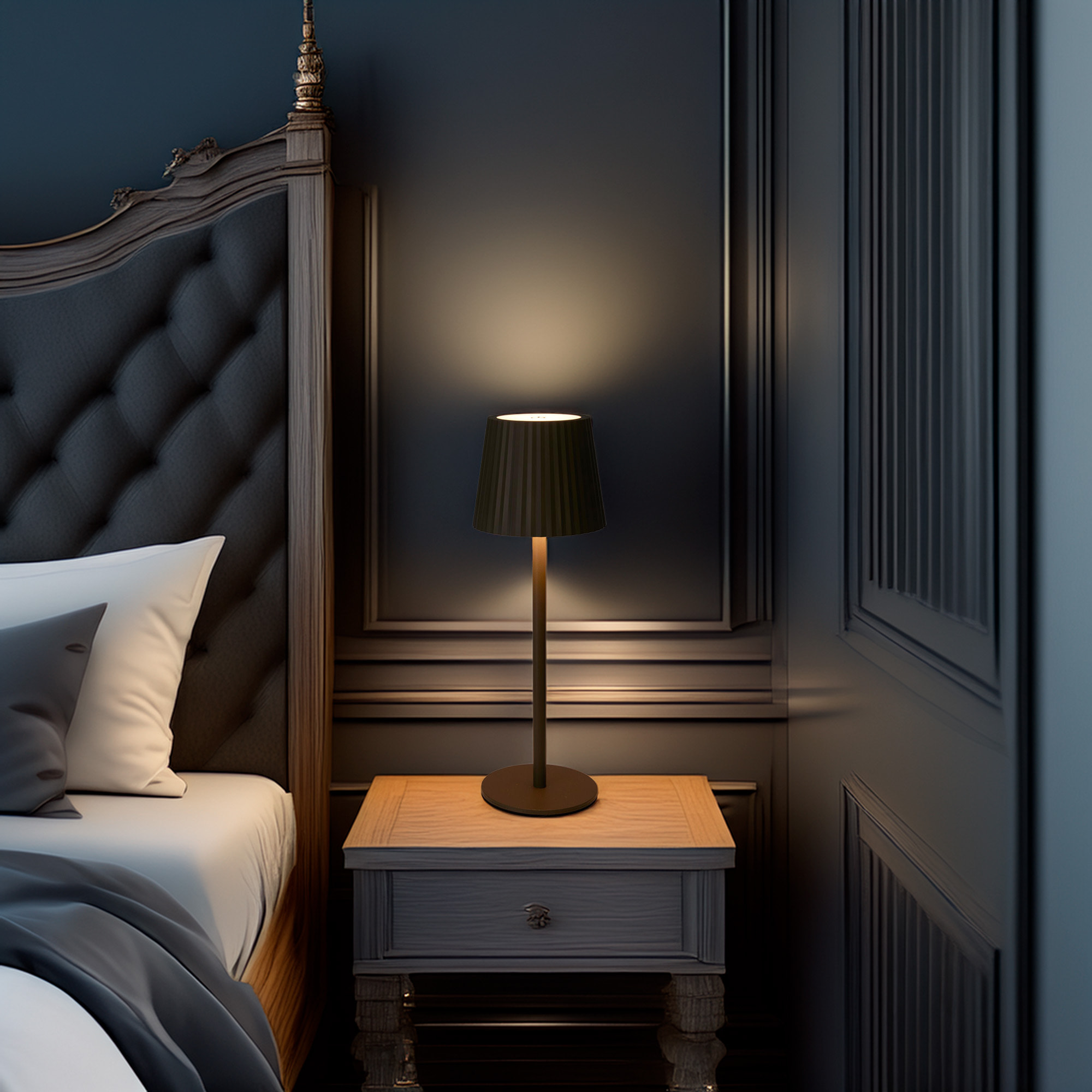 Well Home Lámpara de Mesa Taupe LED recargable con 24 luces blancas cálidas y 3 niveles de brillo Ø9x27,5cm