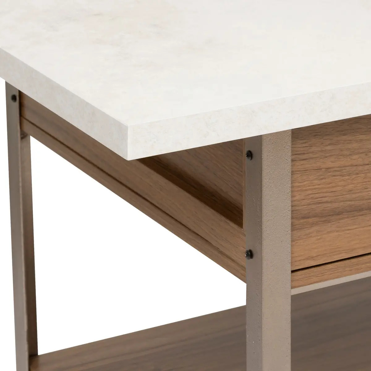 Ilot de cuisine Come 2 tiroirs bois et effet marbre