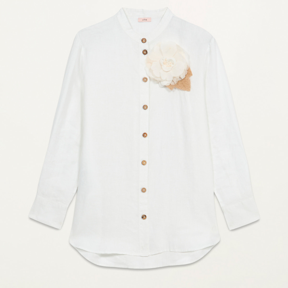 Oltre - Camisa de lino con broche - Blanco