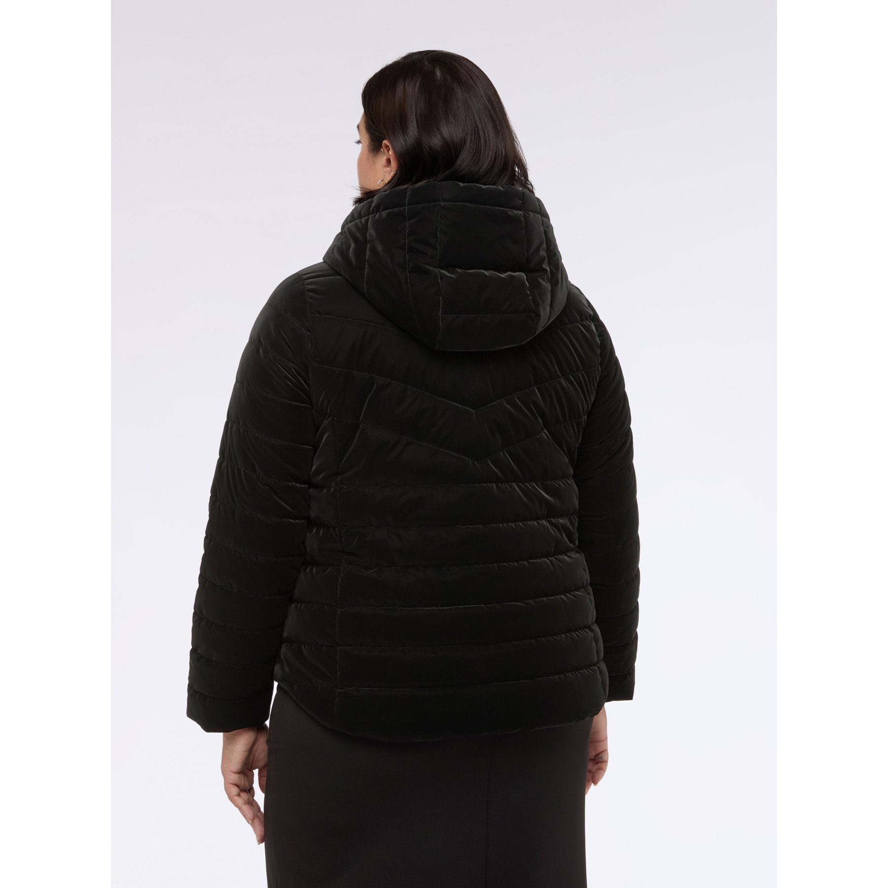 Fiorella Rubino - Plumífero efecto terciopelo con capucha - Negro