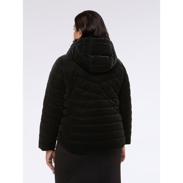 Fiorella Rubino - Plumífero efecto terciopelo con capucha - Negro