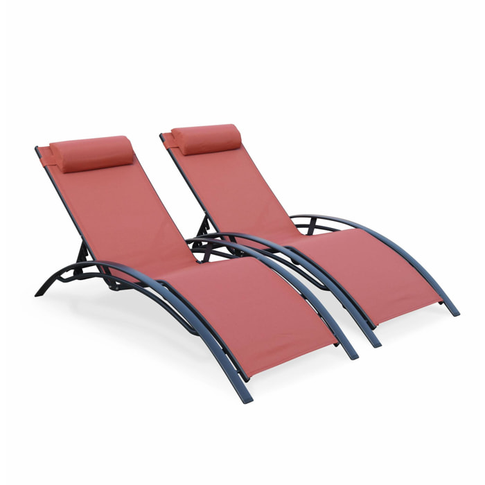 Duo de bains de soleil aluminium - Louisa terracotta- Transats aluminium et textilène