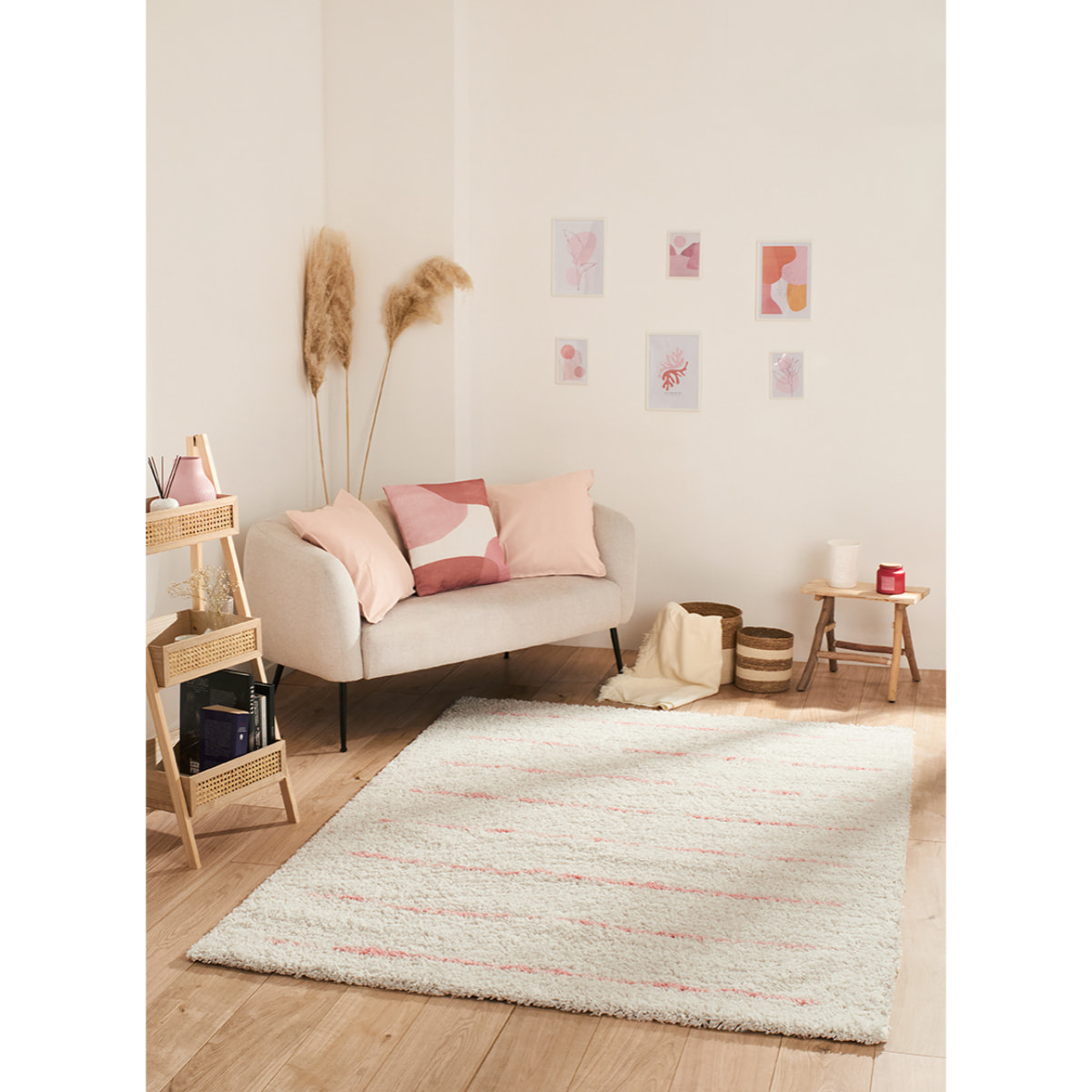 Terra - tapis shaggy de salon en laine artificielle rose tout doux