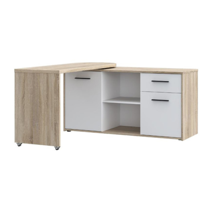 Bureau d'angle rotatif avec rangement effet bois L144cm - ALICIA
