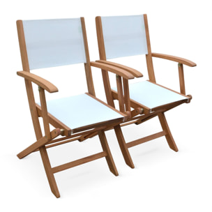 Fauteuils de jardin en bois et textilène - Almeria blanc - 2 fauteuils pliants en bois d'Eucalyptus huilé et textilène