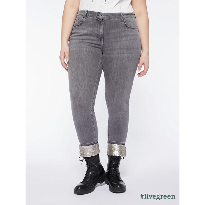 Fiorella Rubino - Jeans delgados con dobladillo de lentejuelas - Gris
