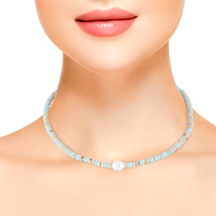 Set de pulsera y collar a juego de piedras Shou shan, perla blanca natural y cierre de mosquetón.