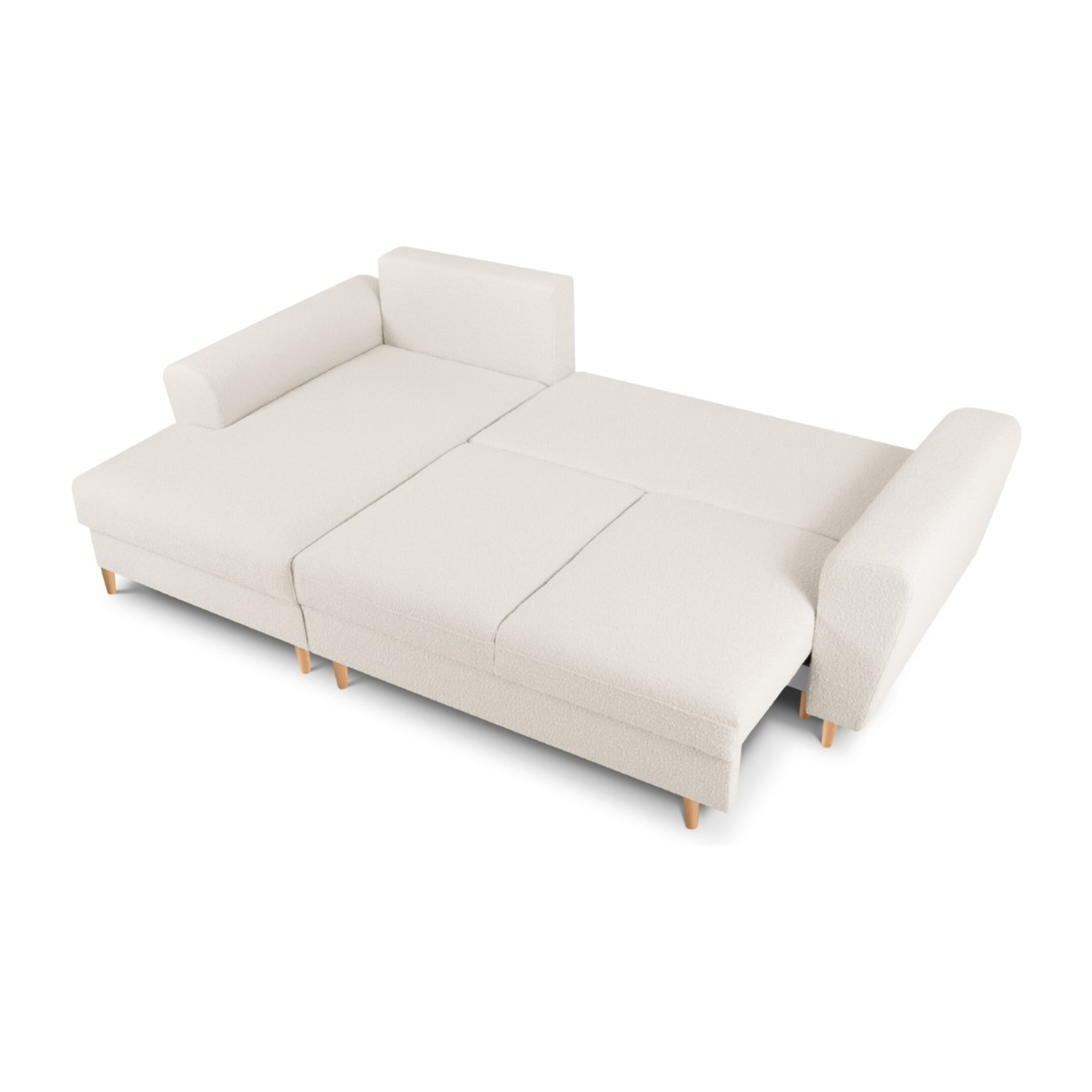 Canapé d'angle gauche convertible avec coffre de rangement "Kyoto" 4 places en bouclé beige