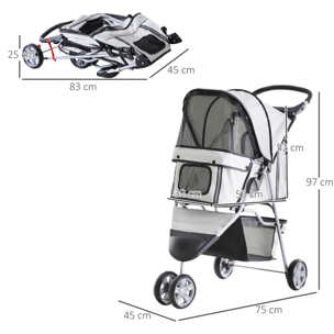 Cochecito Plegable con Ruedas 360Âº de Oxford 75x45x97cm Gris