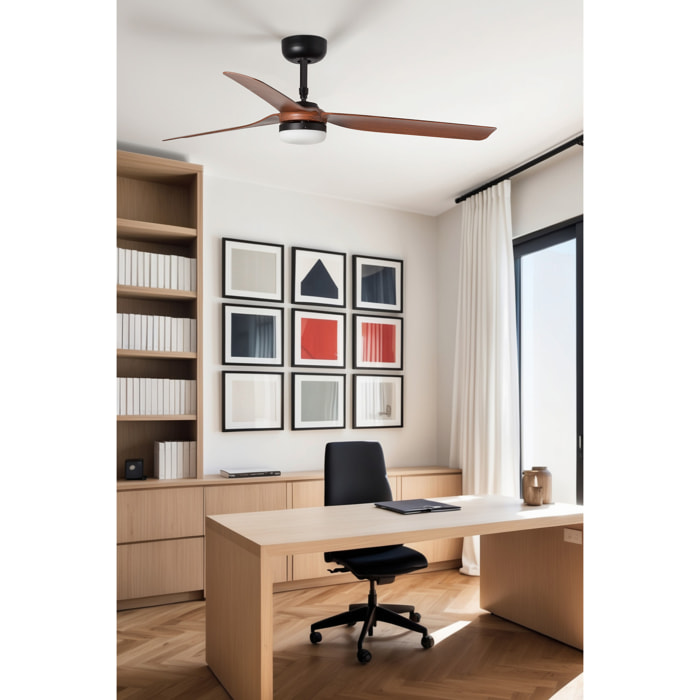PUNT M LED Ventilateur de plafond noir/noyer TUYA