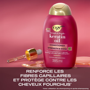 OGX Après-Shampooing Fortifiant Huile de Kératine, 385 ml – Soin capillaire renforçateur pour cheveux abîmés et cassants – Après