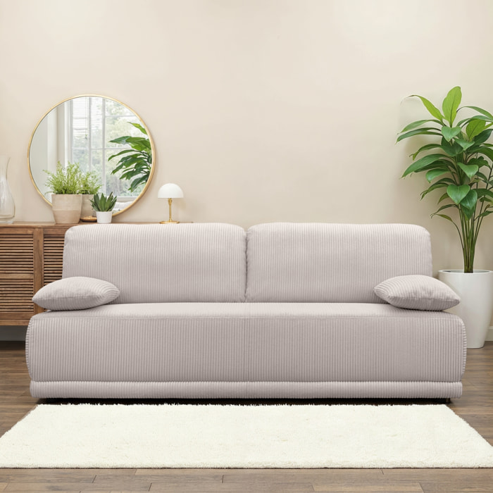 Banquette convertible 3 places velours côtelé greige avec coffre de rangement - L 192 x P 100 x H 81cm -Nelson