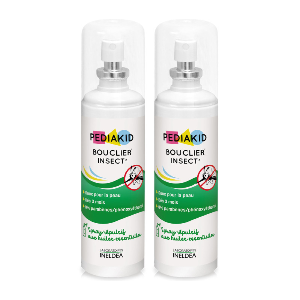 PEDIAKID - Bouclier Insect'- Spray Répulsif aux Huiles Essentielles - Contre les moustiques, tiques et guêpes - Dès 3 mois - Lot de 2 Flacons 100ml