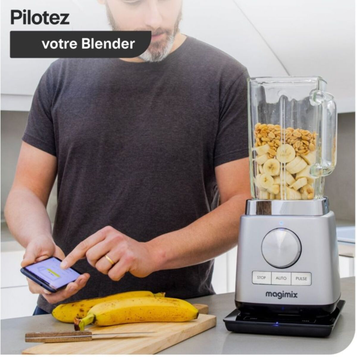 Blender MAGIMIX Power 5 XL Chrome Mat 11643 - Ultra Silencieux - Bol Verre 2L