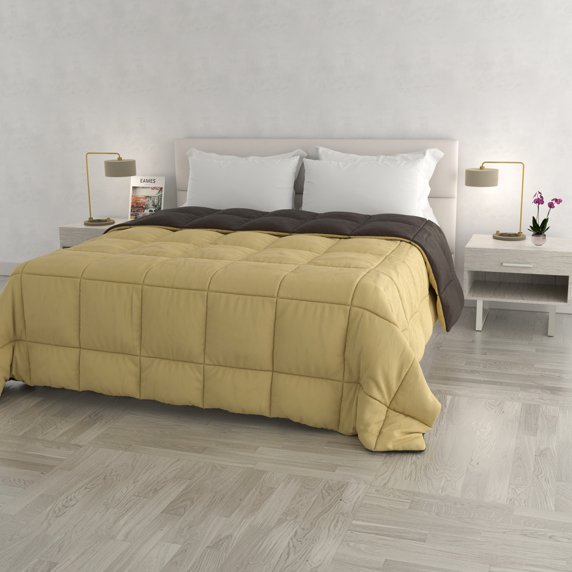 TRAPUNTA INVERNALE ELEGANT, 300gr, Microfibra, Doubleface, Made in Italy - MARRONE/PANNA