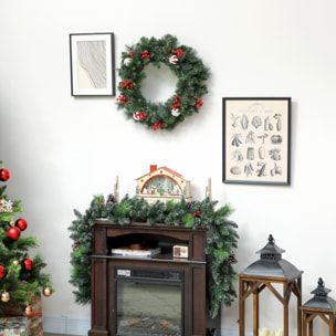 Couronne de Noël lumineuse LED décorée dia. 60 cm 50 LEDs blanc chaud timer vert