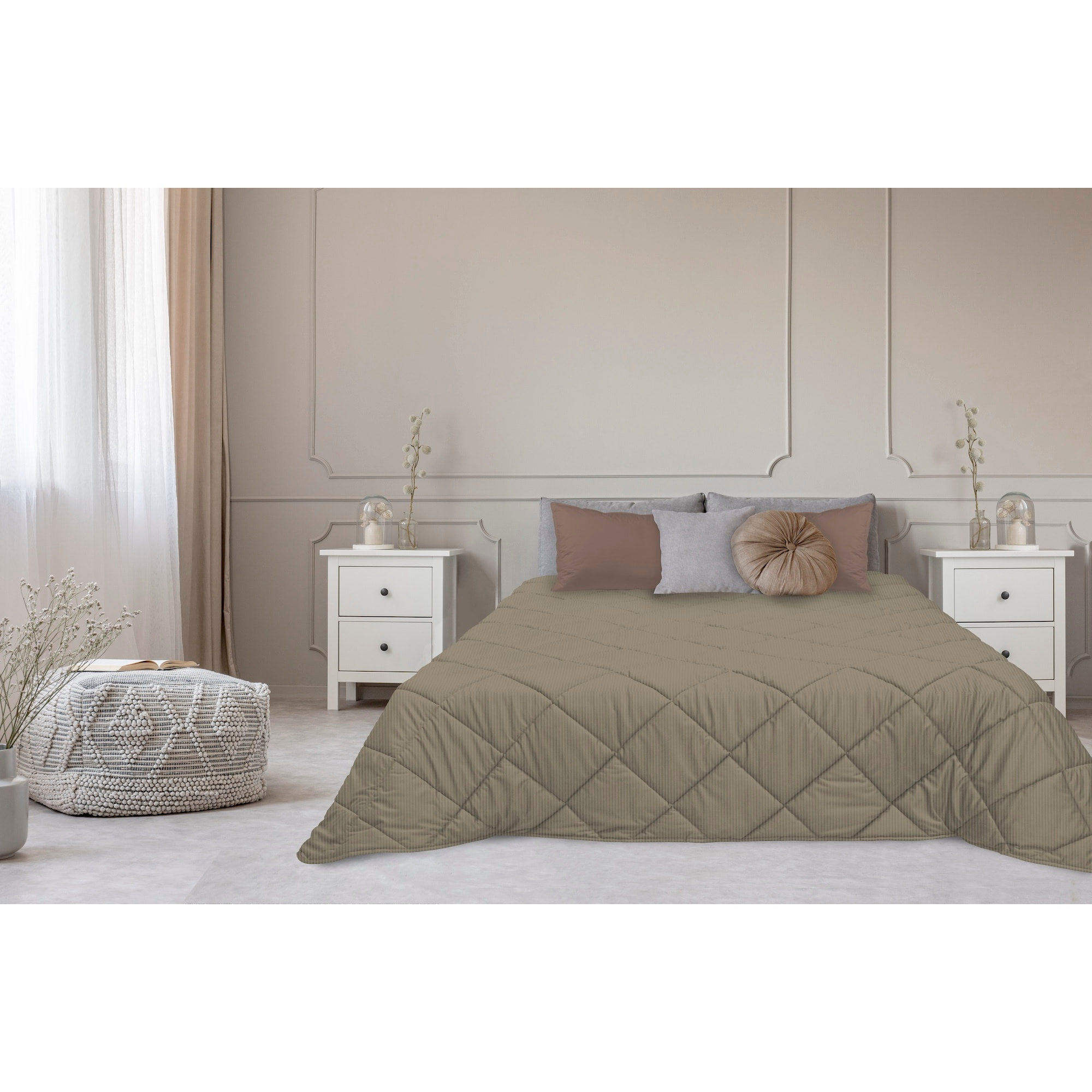 TRAPUNTA INVERNALE VELLUTO LETTO MATRIMONIALE "LE CANNETè" TORTORA PRODOTTO ITALIANO 350 GR/MQ