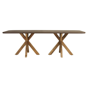 NESTOR - Ensemble table et bancs effet béton marron pieds en bois d'acacia