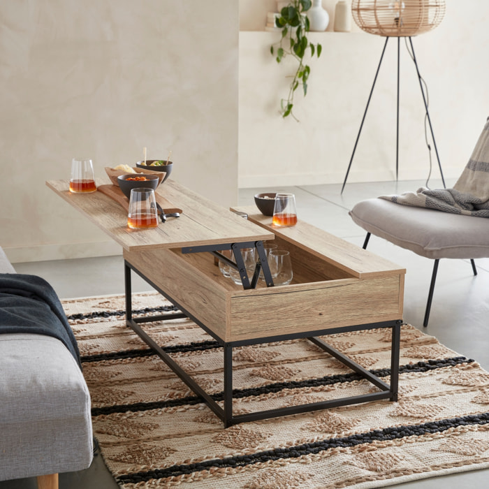 Table basse. loft. 1 plateau relevable. deux espaces de rangement. L 100 cm x l 55 cm x H 40.5 cm
