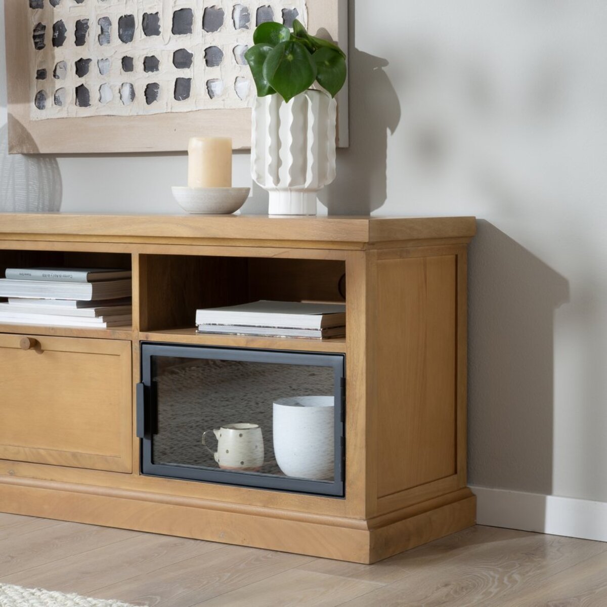 Meuble tv Parma -bois massif de manguier et métal-couleur provence naturelle 157 x 59 x 40 cm