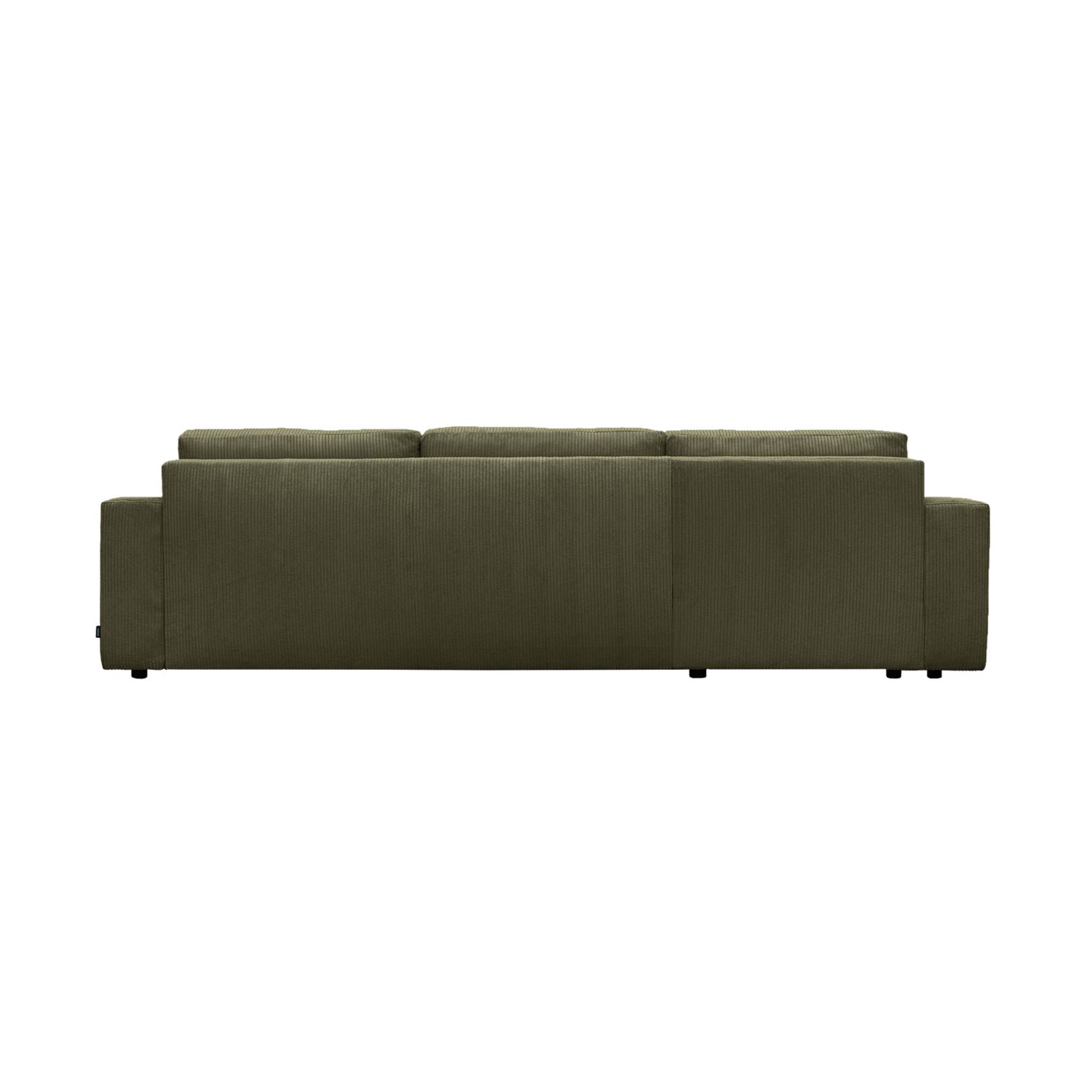 Canapé d'angle convertible réversible 5 places velours côtelé kaki avec coffre de rangement - Theo