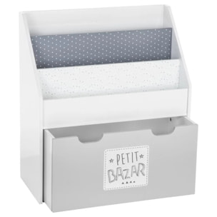Bibliothèque enfant à roulettes gris H70cm