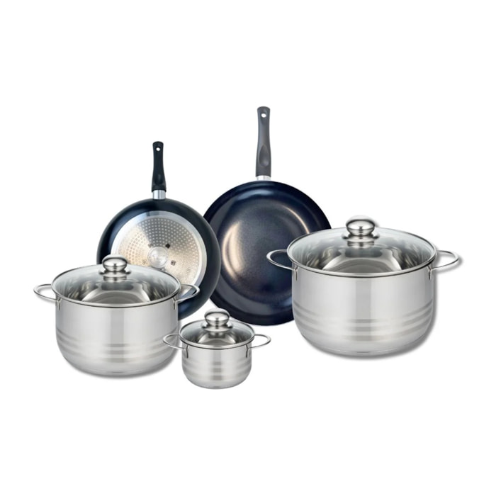 Ensemble de 2 Poêles de cuisson 20 et 24 cm et 3 faitouts 12, 20 et 24 cm Elo Prima Brillant