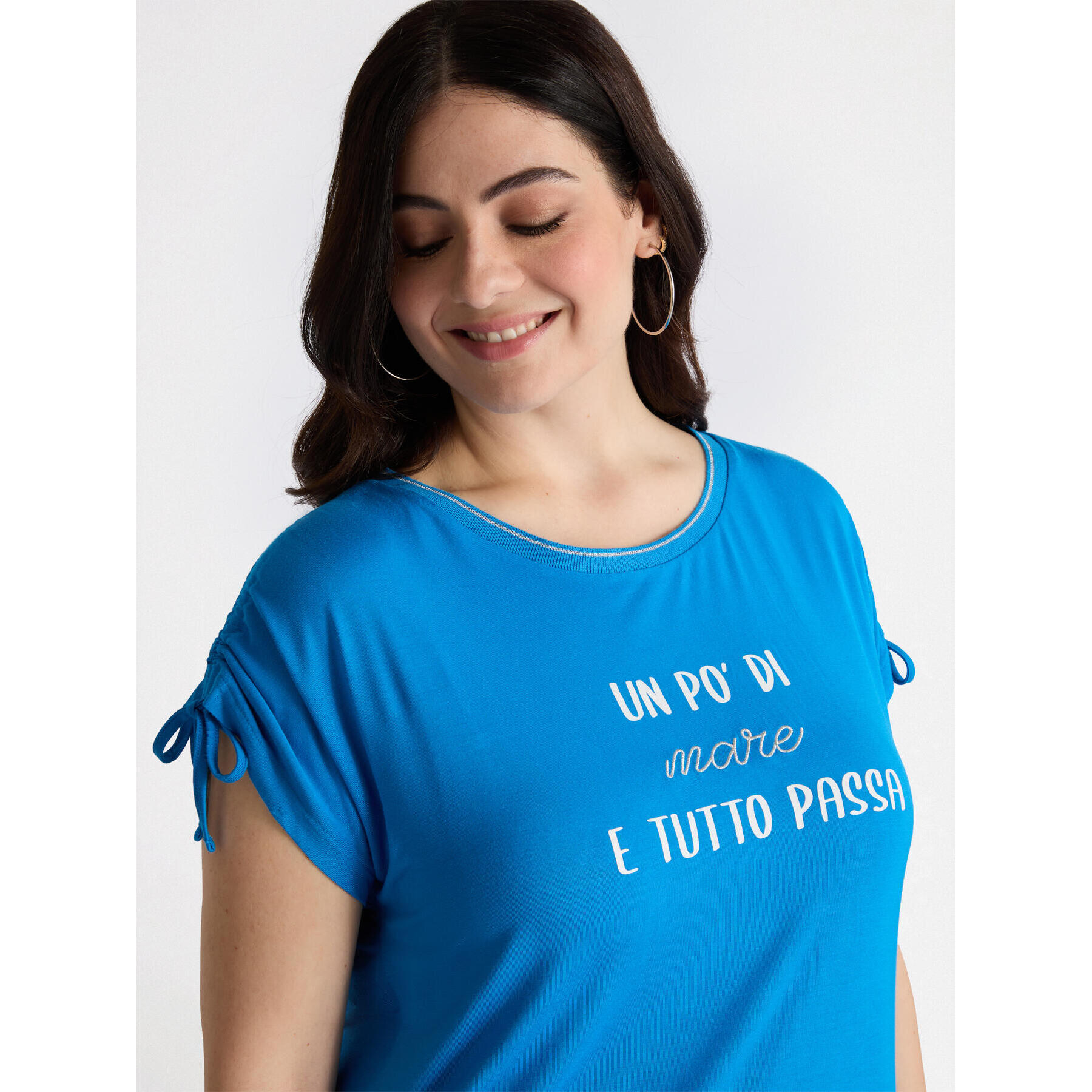 Fiorella Rubino - Camiseta bordada de viscosa LENZING™ ECOVERO™ - Azul aciano