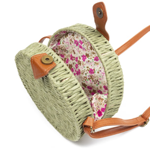 IRIA QUINTANA Borsa a tracolla da donna Cuneo. Tessuto Paglia Pelle Sintetica PU 18x4x18 Cm. Colore verde