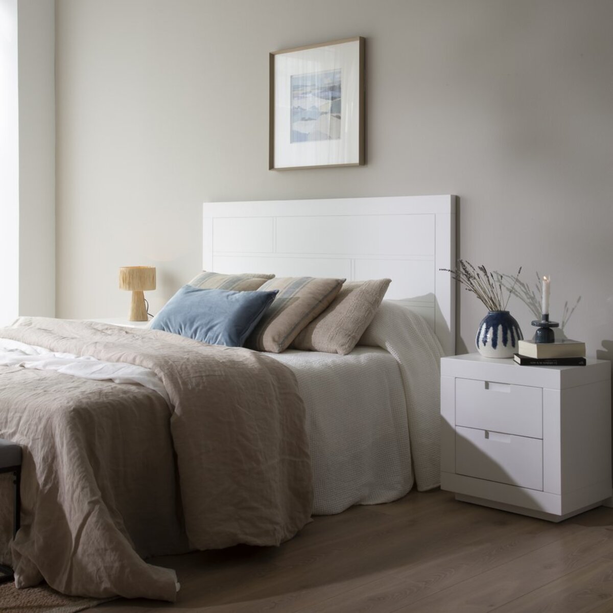 Tête de lit Sisal -panneau de mdf et laqué blanc-couleur laqué blanc mat 162 x 120 x 4 cm