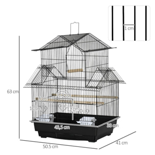 Jaula para Pájaros 50,5x41x63 cm con 5 Puertas 2 Comederos 2 Perchas Columpio