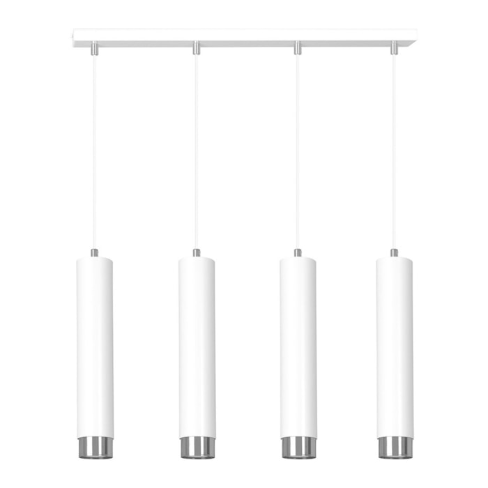 Lampada a sospensione KIBO in acciaio bianco con dettagli cromo