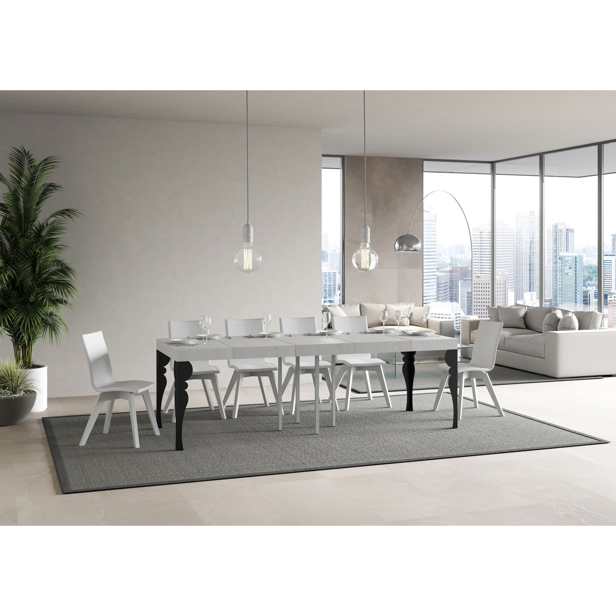 Mesa extensible 90x90/246 cm Paxon Premium Fresno Blanco estructura Antracita