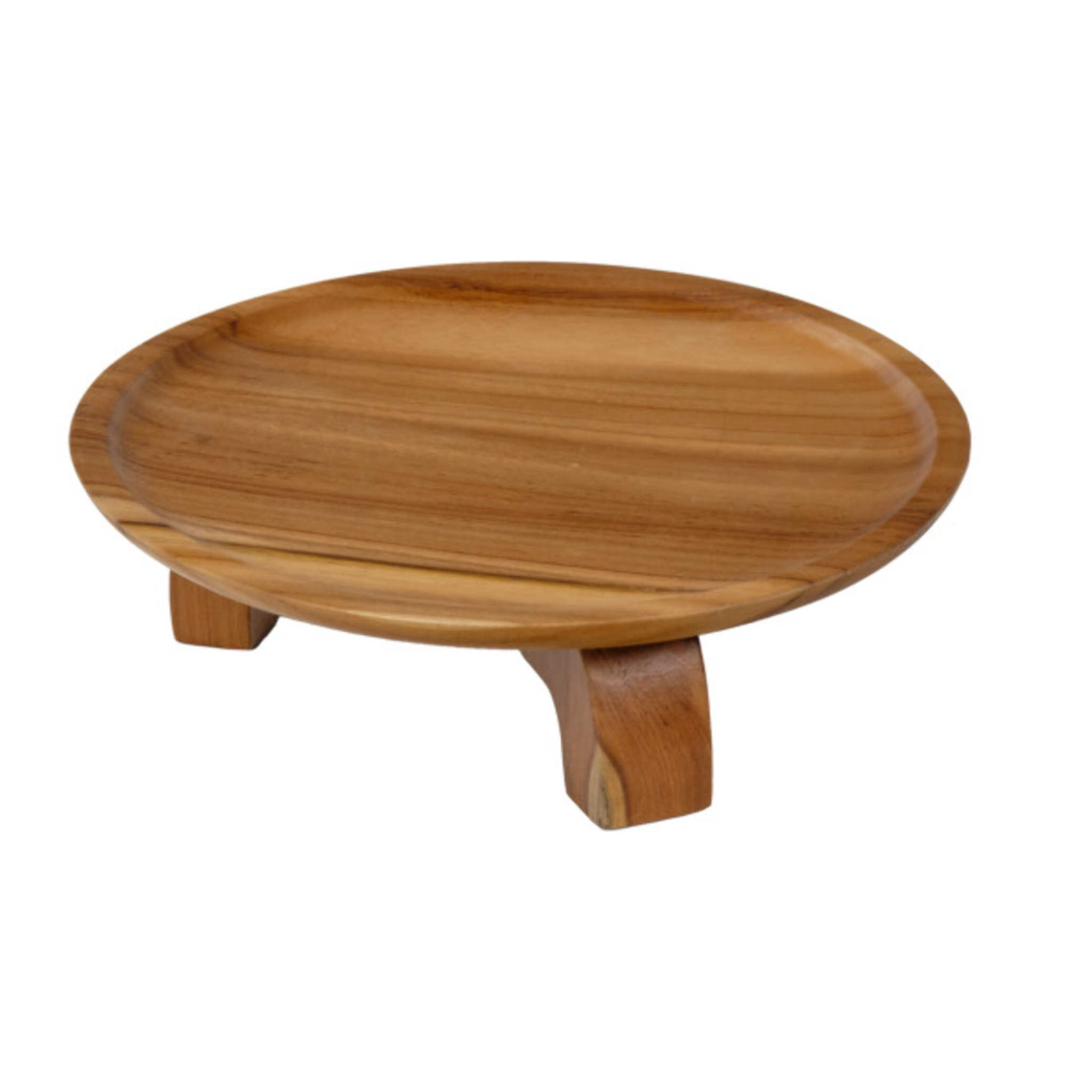 Plateau de présentation rond en bois de teck avec 3 pieds - KABOUL