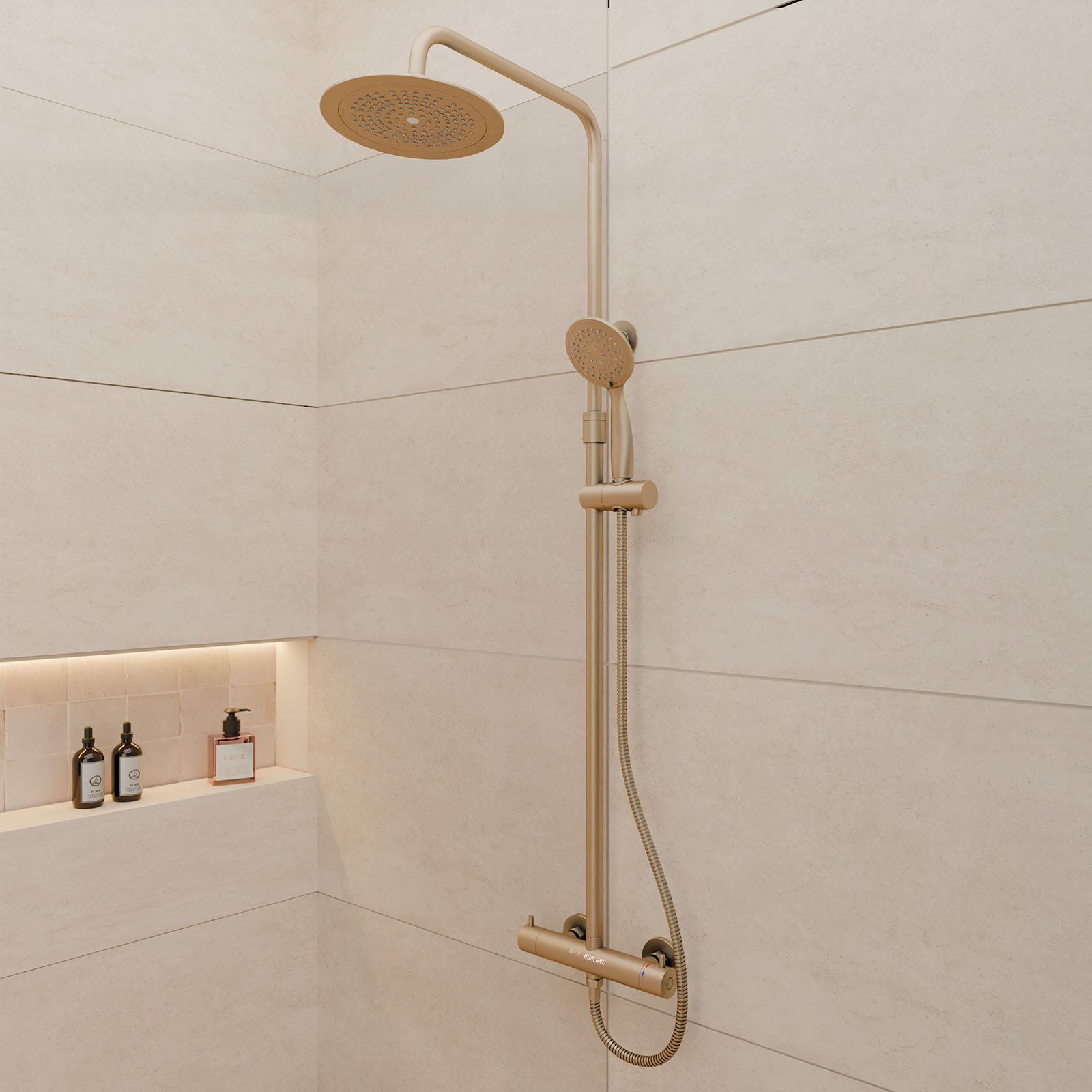 Colonne de douche Thermostatique finition Or Doré Brossé 133x26x52 cm - MOLLY GOLD