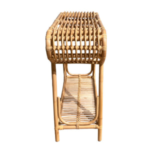 Console L. 80 cm forme trapèze arrondi en rotin naturel tressé – VIVIA