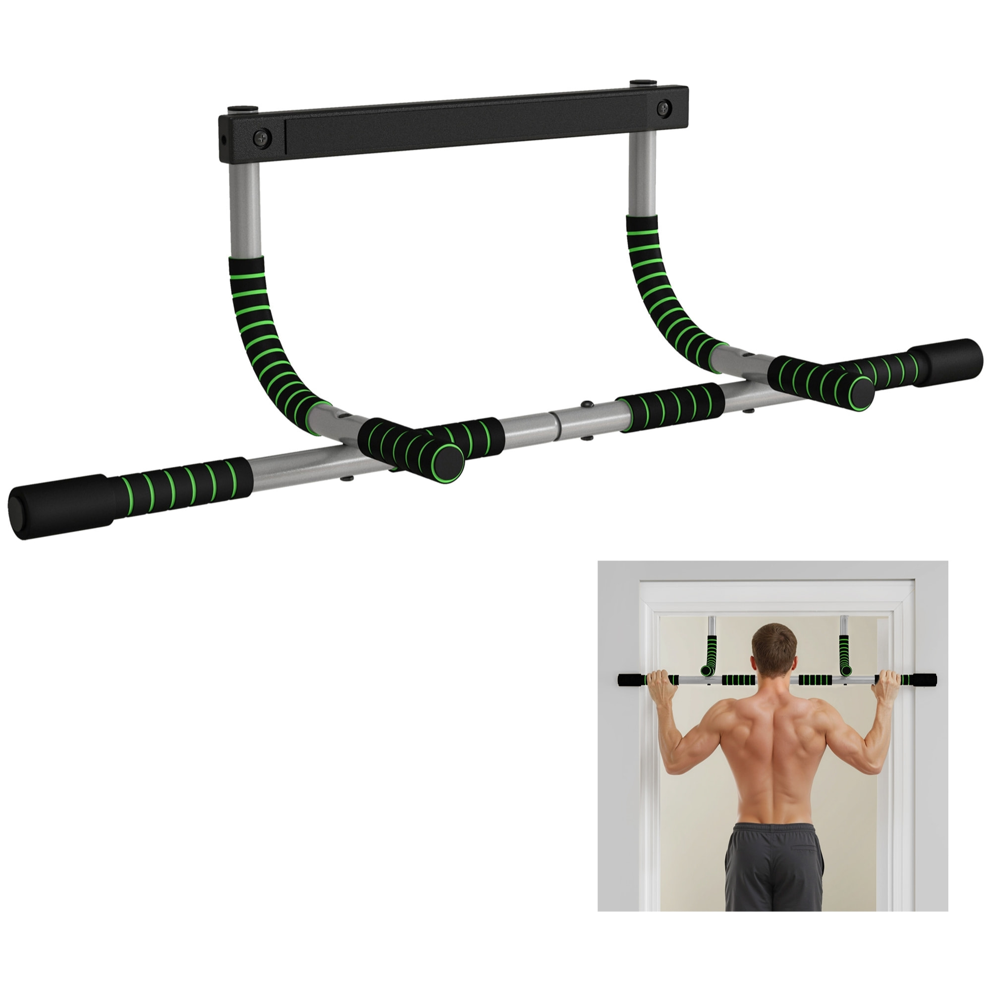 Barra de Dominadas Multifuncional Barra de Dominadas de Pared con Mangos Antideslizantes Carga 110 kg para Ejercicio y Entrenamiento en Casa Gimnasio Gris y Negro